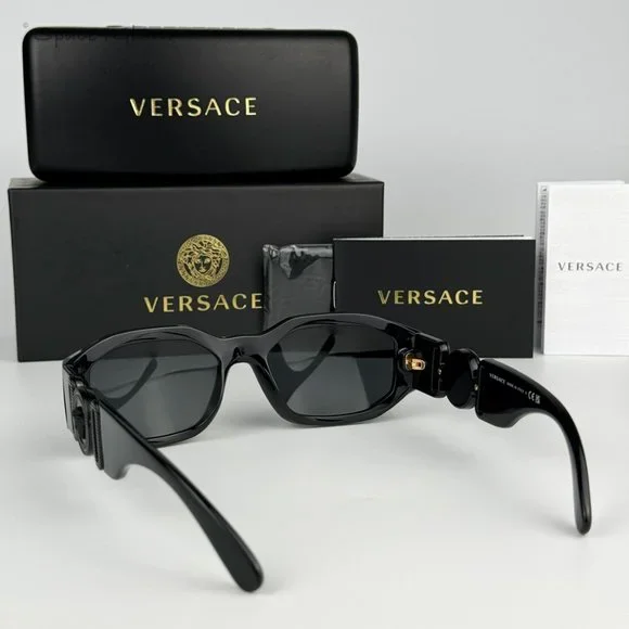 Versace Men Sunglasses Black Grey Rectangle VE4361 Medusa Biggie 536087 NEW